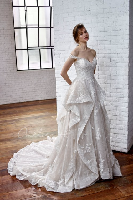 "Bianca" Vintage Off Shoulder Ballgown Wedding Dress by Sean Philip Bridals