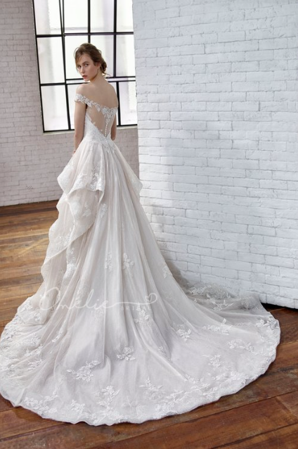 "Bianca" Vintage Off Shoulder Ballgown Wedding Dress by Sean Philip Bridals