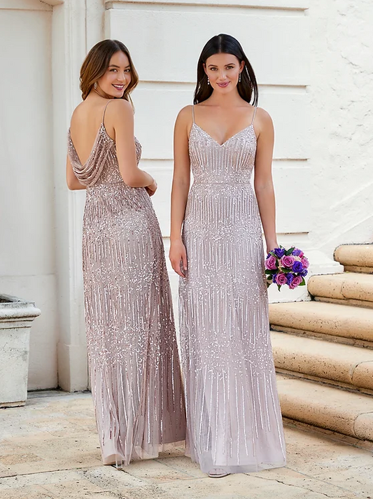 40327 V-Neck with Cowl Back Sparkly Bridesmaid or Mother's Dress by Adrianna Papell