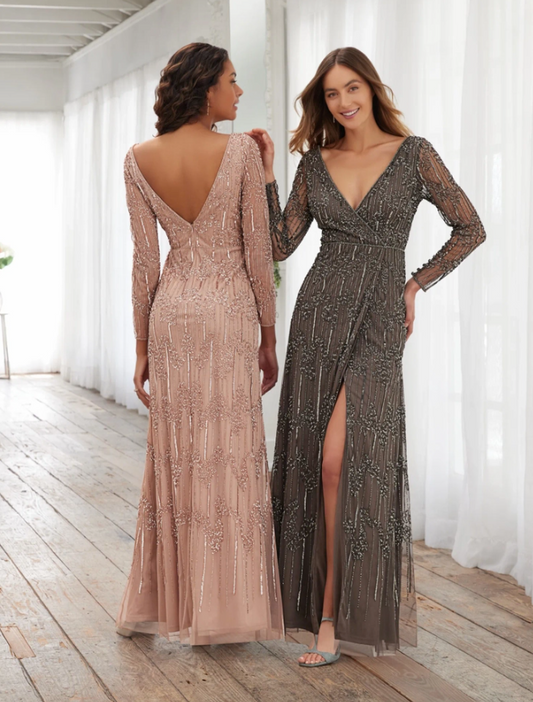 40371 Long Sleeve V-Neck Bridesmaid or Mother's Dress by Adrianna Papell