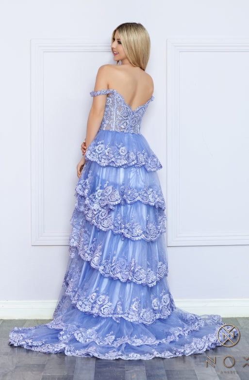 Off Shoulder Lace Detail Tiered Long Dress