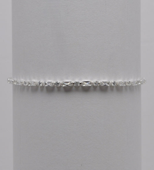 Cubic Zirconium/Silver Baguette Round Adjustable Slide Bracelet