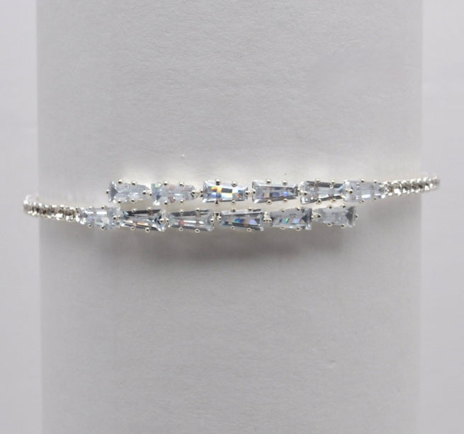 Cubic Zirconium/Silver Single Row Baguette Stone Wrap Bracelet