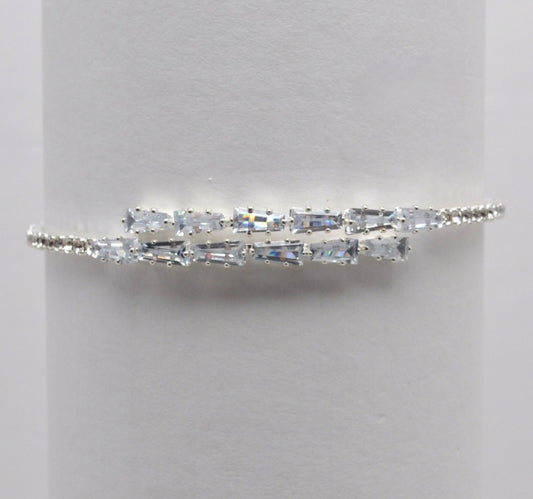 Cubic Zirconium/Silver Single Row Baguette Stone Wrap Bracelet