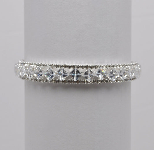 Cubic Zirconium/Silver Square Cuff Bracelet