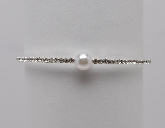 Cubic Zirconium Single Pearl Silver Crystal Bracelet