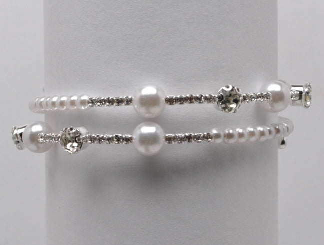 Pearl Crystal 3 Row Wrap Bracelet