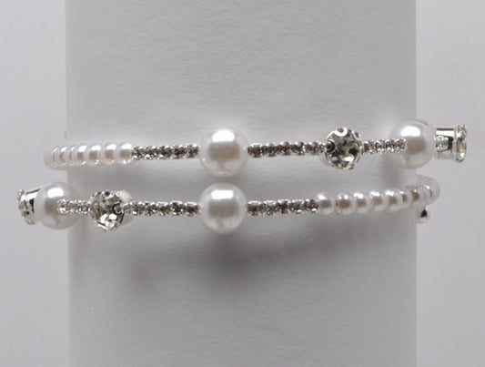 Pearl Crystal 3 Row Wrap Bracelet