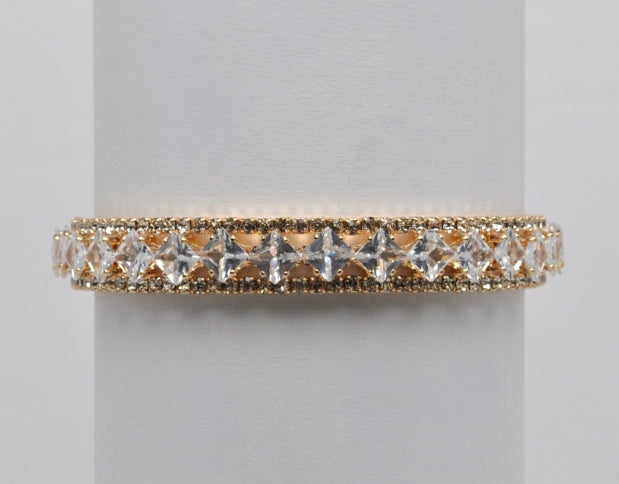 Gold Cubic Zirconium Square Cuff Bracelet