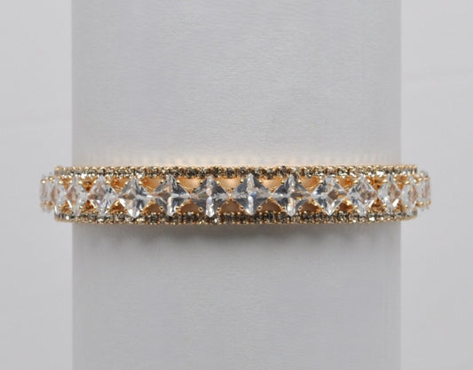Gold Cubic Zirconium Square Cuff Bracelet
