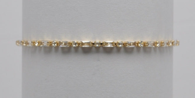 Gold Cubic Zirconium Baguette Round Slide Adjustable Bracelet