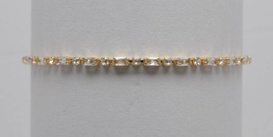 Gold Cubic Zirconium Baguette Round Slide Adjustable Bracelet