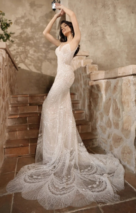 Riley Sheath Beaded Petal Train
