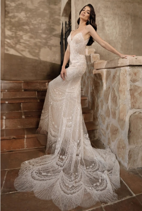 Riley Sheath Beaded Petal Train