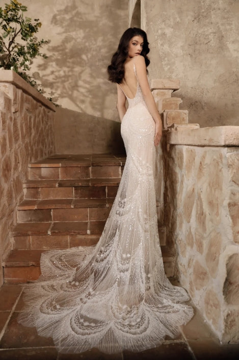 Riley Sheath Beaded Petal Train