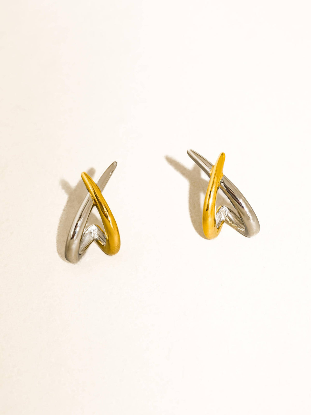 Staven 18K Gold Non-Tarnish Two Tone Crossover Earrings