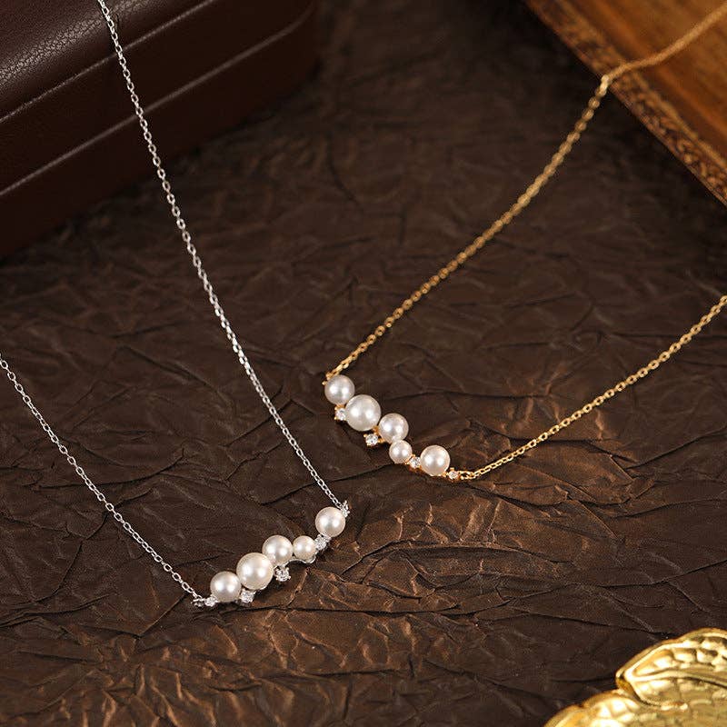 Pearl Horizontal Pendant Necklace in 925 Sterling Silver