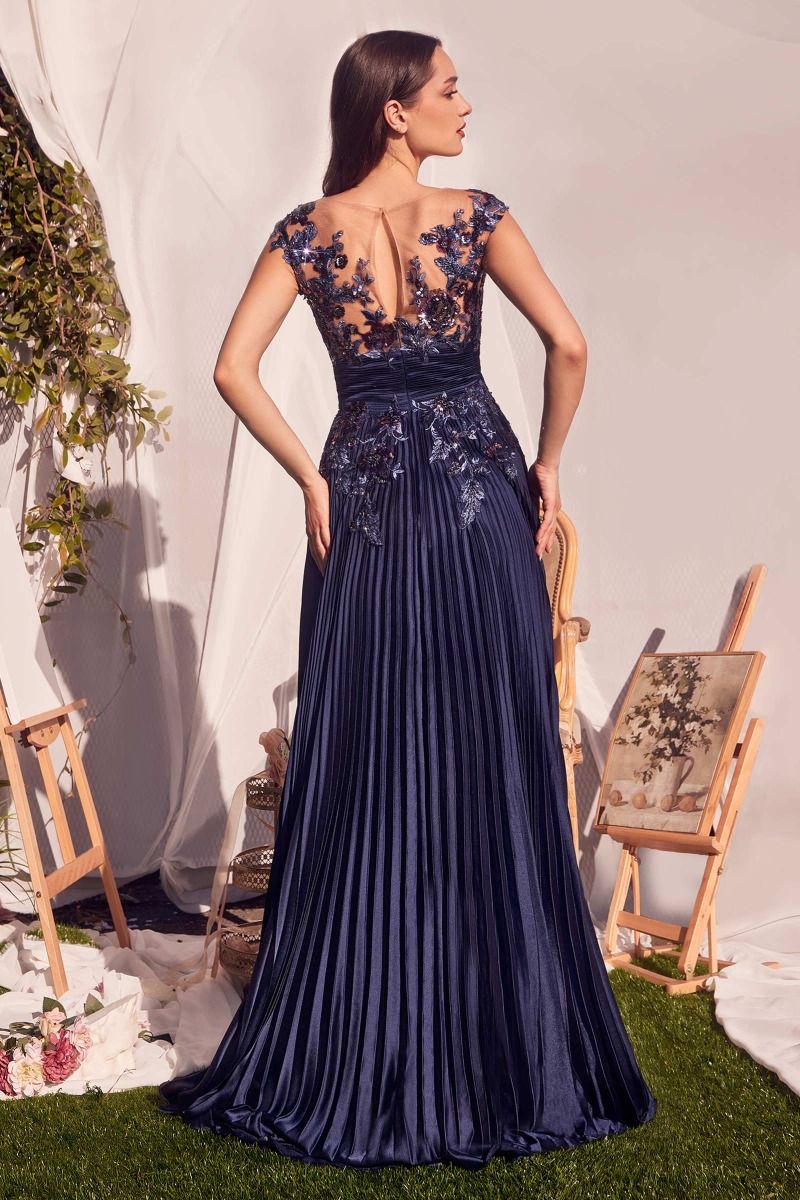 A1355 PLEATED SATIN & EMBELLISHED A-LINE GOWN