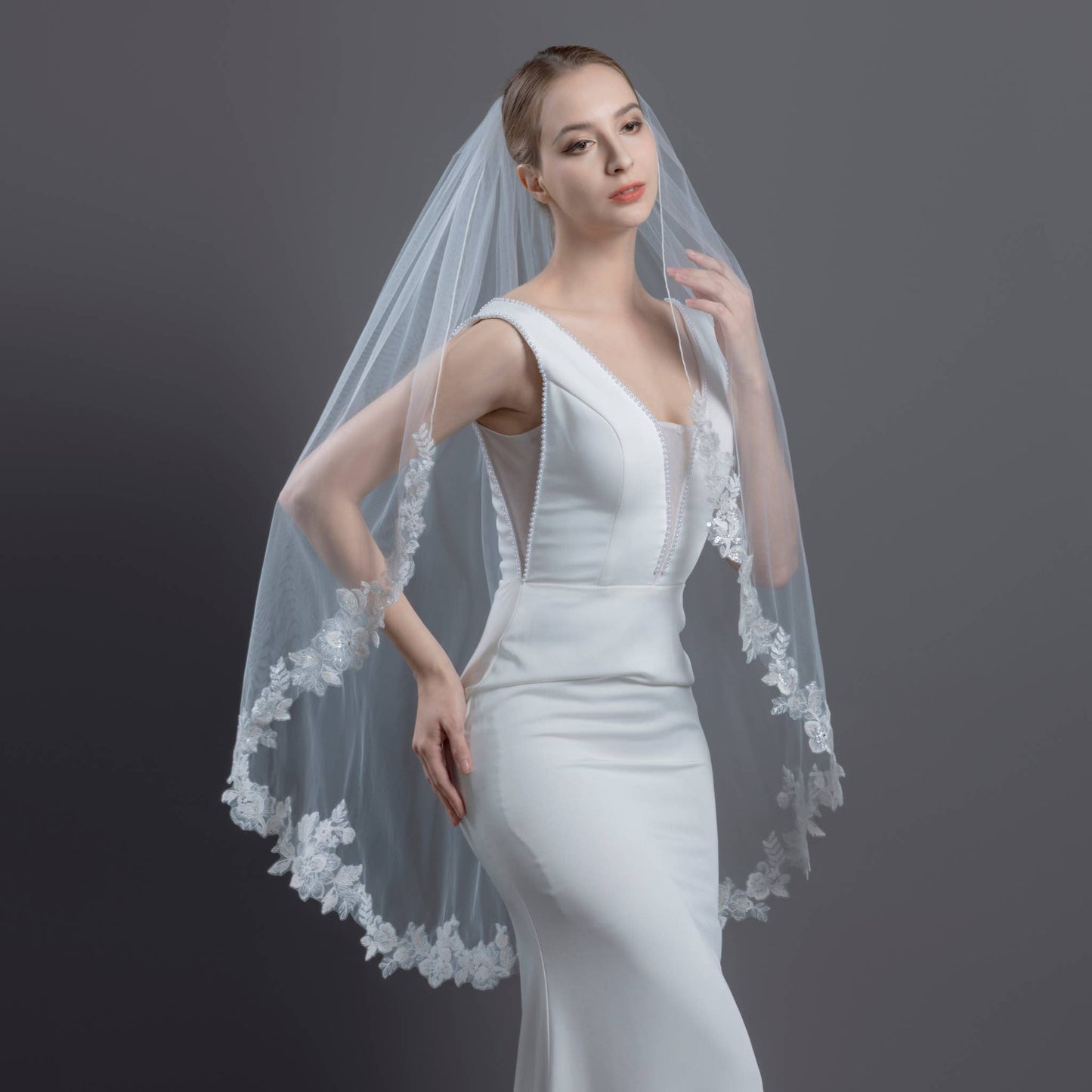 Floral Vine Embroidered Lace Bridal Veil