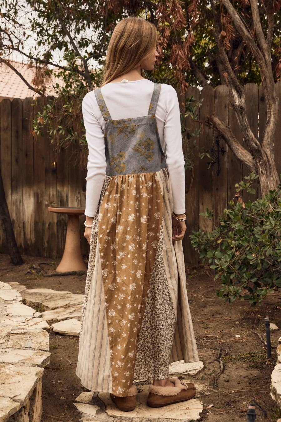 Mixed Floral Print Overall Maxi Dress