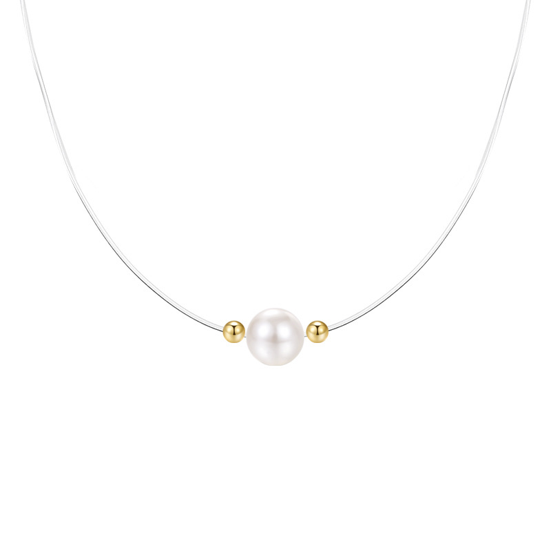 Invisible Wire Pearl Choker Necklace in 925 Sterling Silver
