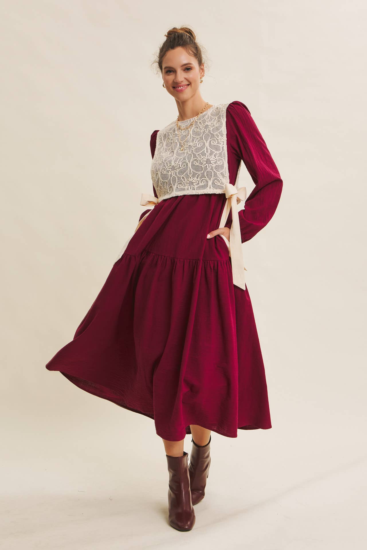 ROMANTIC WALKTHROUGH THE CITY CROCHET OVERLAY MAXI DRESS