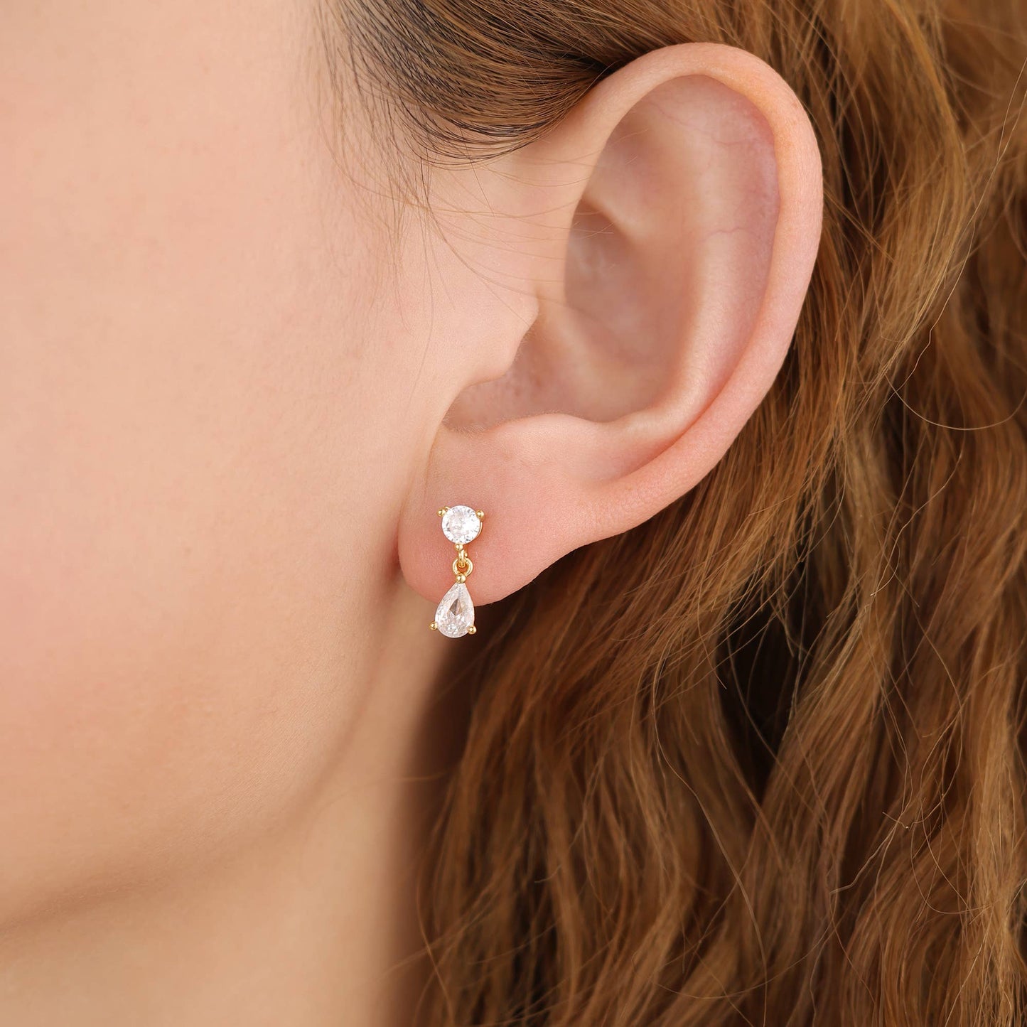 CZ Diamond Gold Dangle Earring