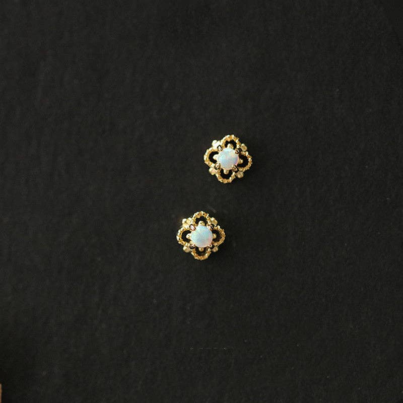 Dainty Opal Four Leaf Clover Earrings in 925 Sterling Silver