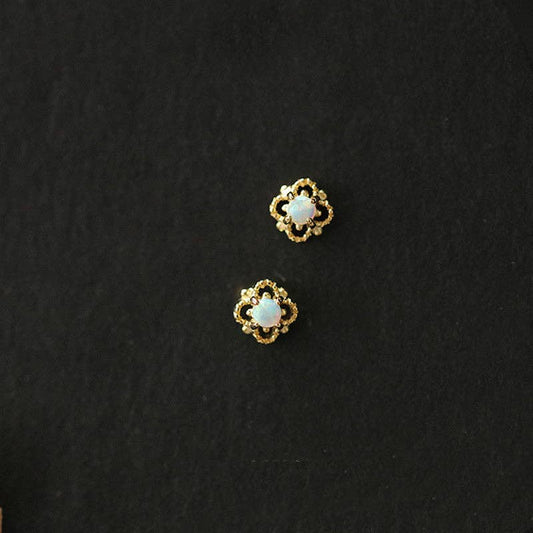 Dainty Opal Four Leaf Clover Earrings in 925 Sterling Silver