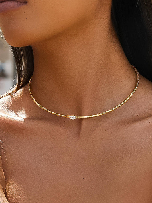 Olwen 18K Gold Non-Tarnish Marquise CZ Snake Chain Choker