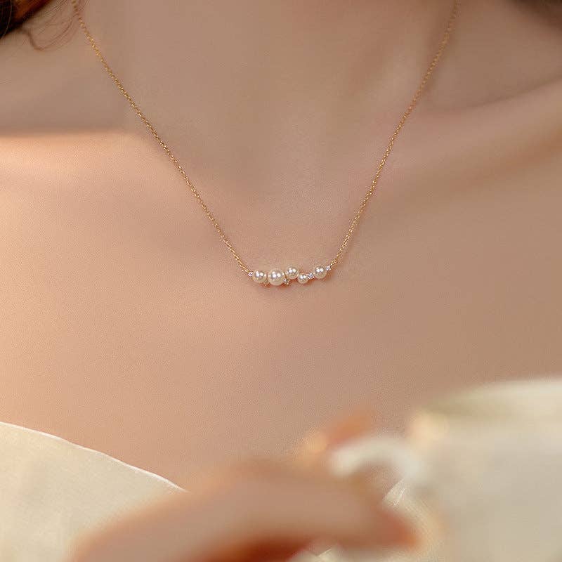 Pearl Horizontal Pendant Necklace in 925 Sterling Silver