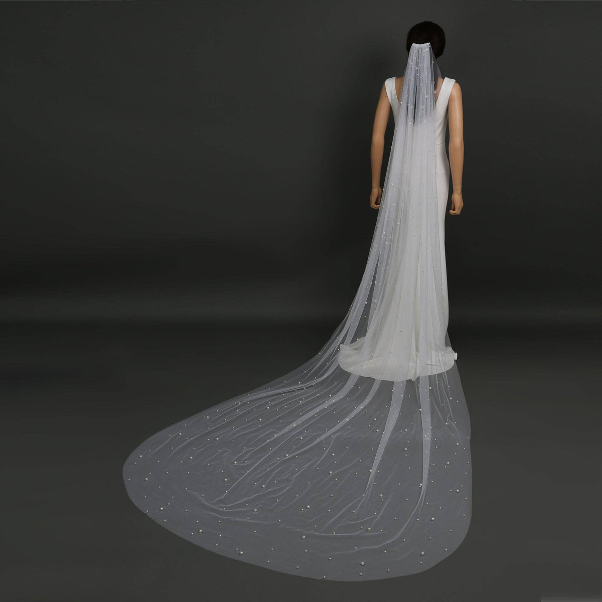 FS6355 Scattered Pearls Bridal Wedding Veil 39" 118"