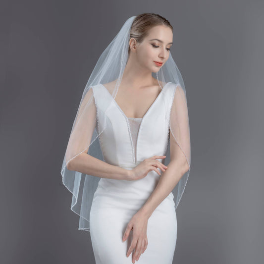FS6269-4 Pearl Crystal Beaded Edge Bridal Veil 36"