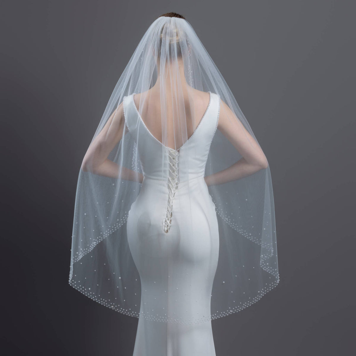 FS6253 Wide Faux Pearls Edge Bridal Veil 36" 45" 108" 120"