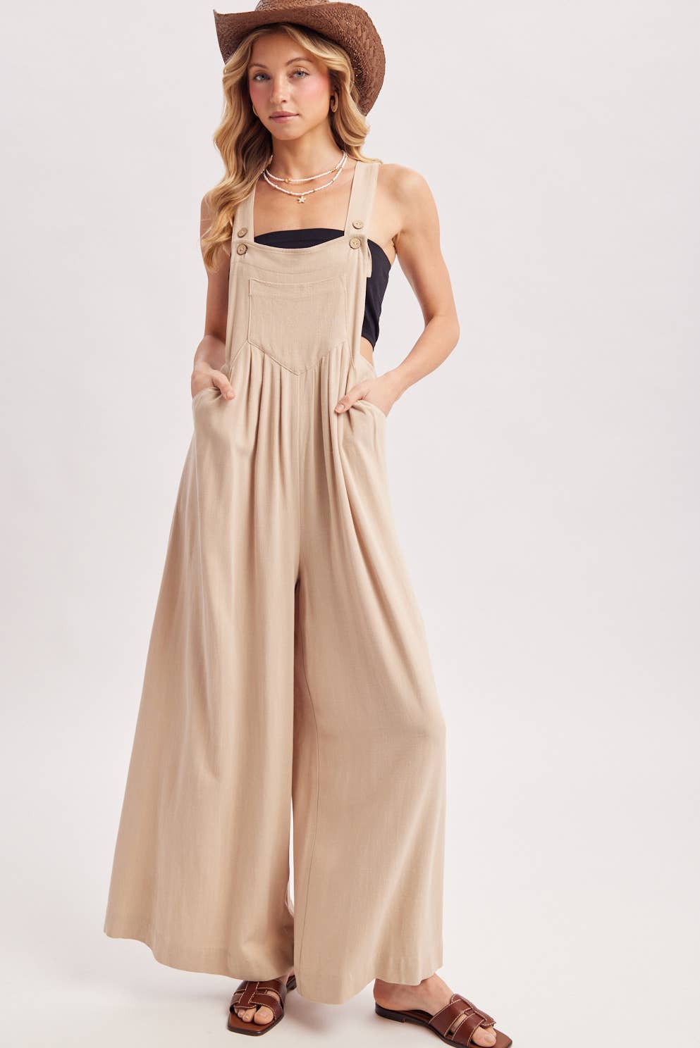 FLOWY WIDE LEG OVERALL JUMPSUIT