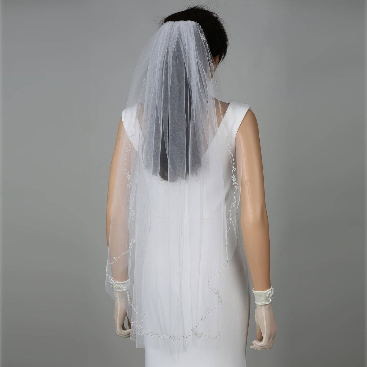 FS6341 Floral Vine Crystal Beaded Edge Veil 36"