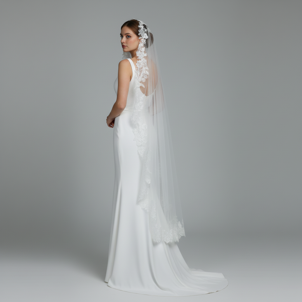 Mantilla Floral Vine Embroidered Wedding Veil with Rhinestones