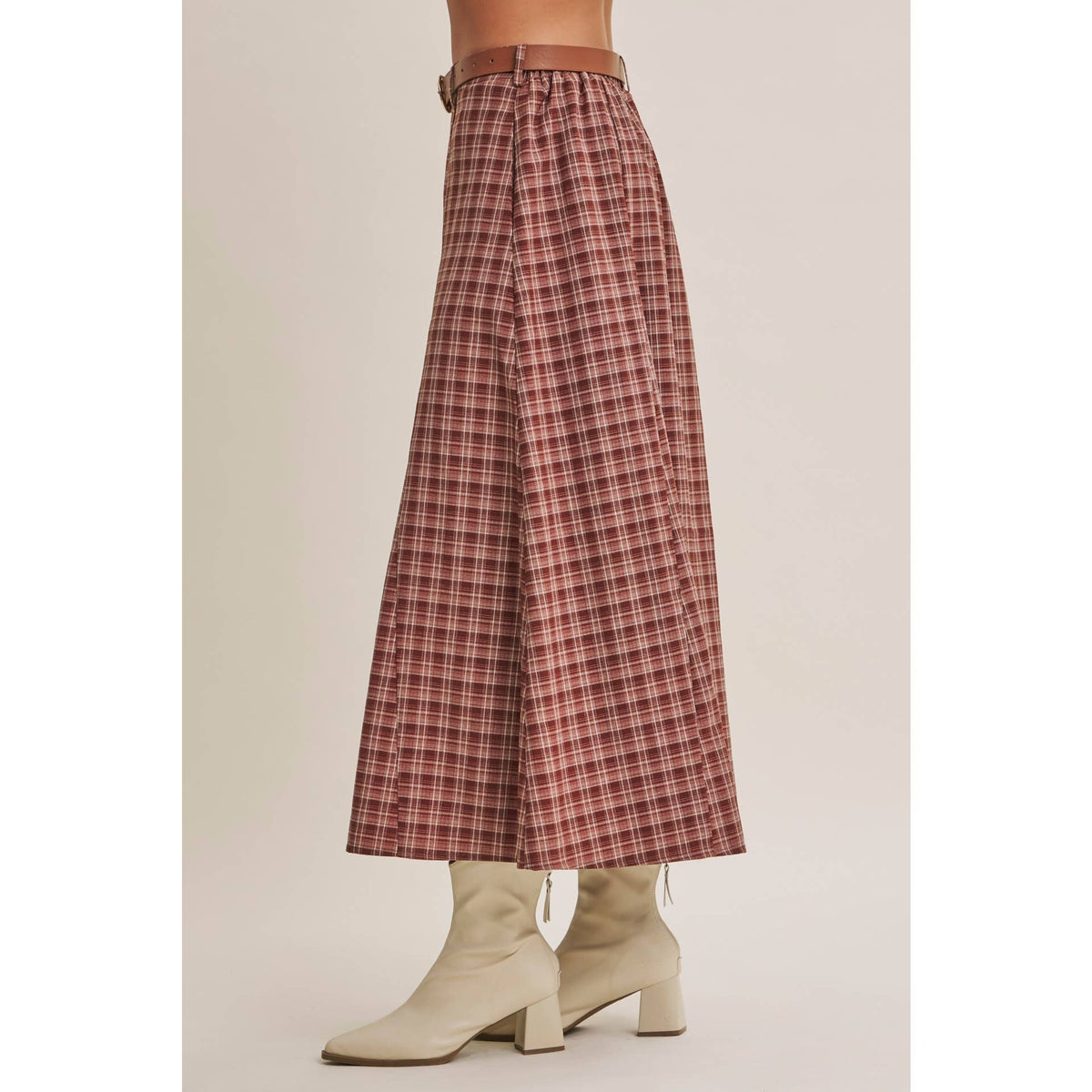 Maple Plaid Flaire Maxi Skirt W/ Belt