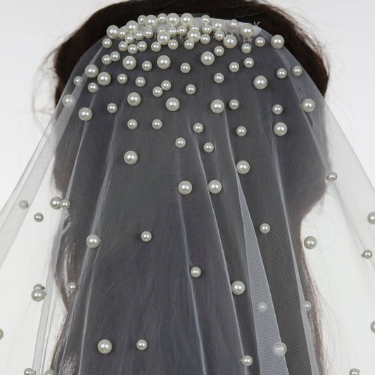 FS6354 Scattered Pearl Mantilla Bridal Wedding Veil 39" 118"