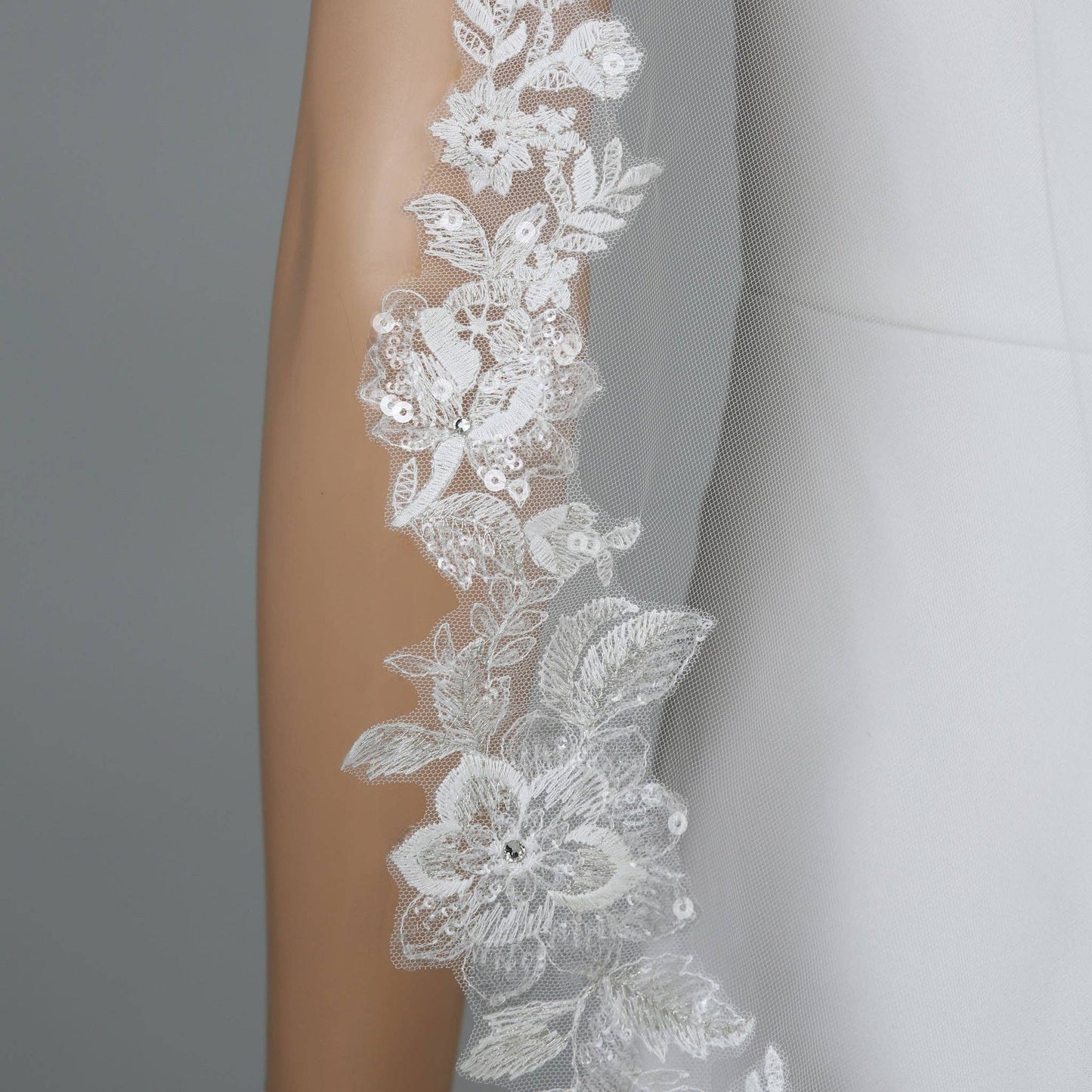 Floral Vine Embroidered Lace Bridal Veil