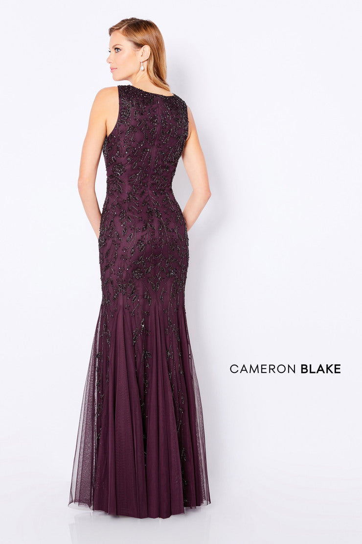 221684 Sleeveless Sheath V-Neckline Beaded Gown with Shawl by Cameron Blake