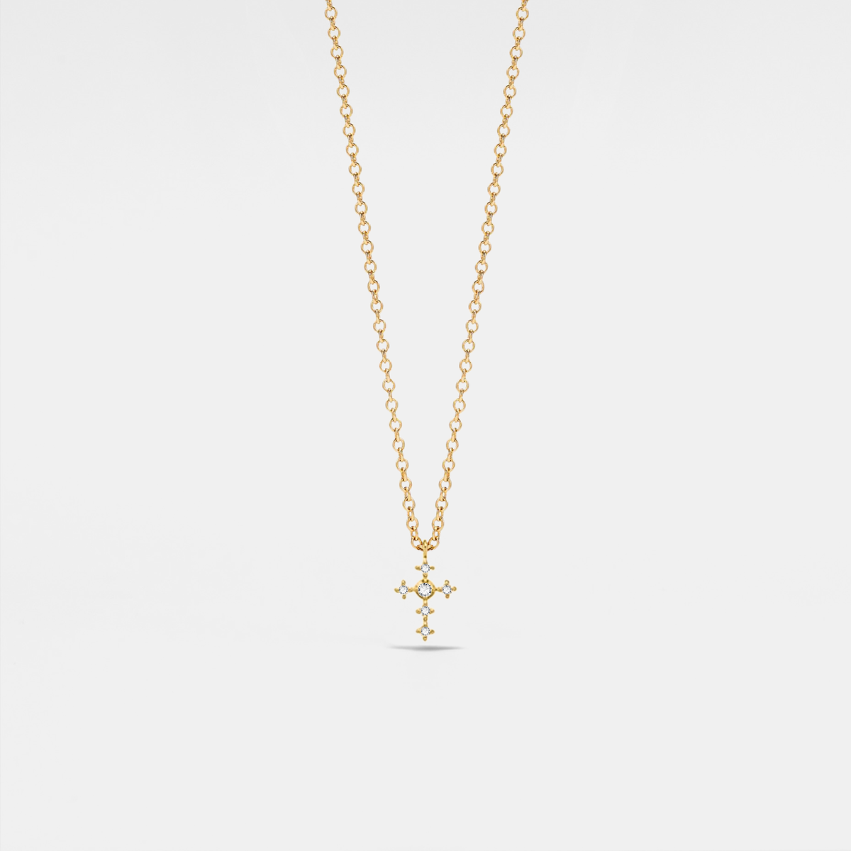 Tiny Small Gold Cross Charm Necklace in 925 Sterling Silver