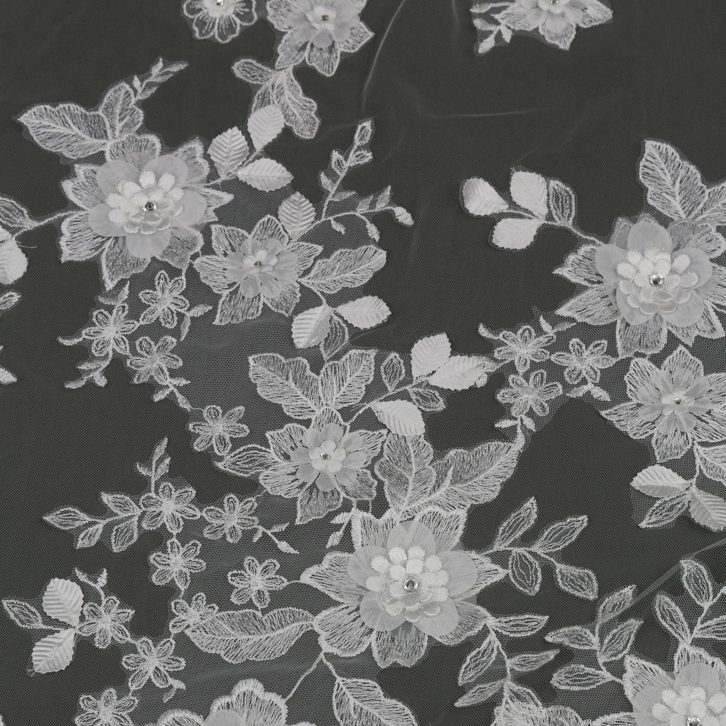 FS6227 3D Organza Flowers Embroidered Lace Bridal Veil 120"