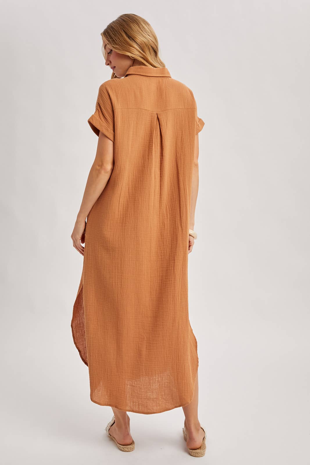 BUTTON UP MAXI SHIRT DRESS WITH POCKET