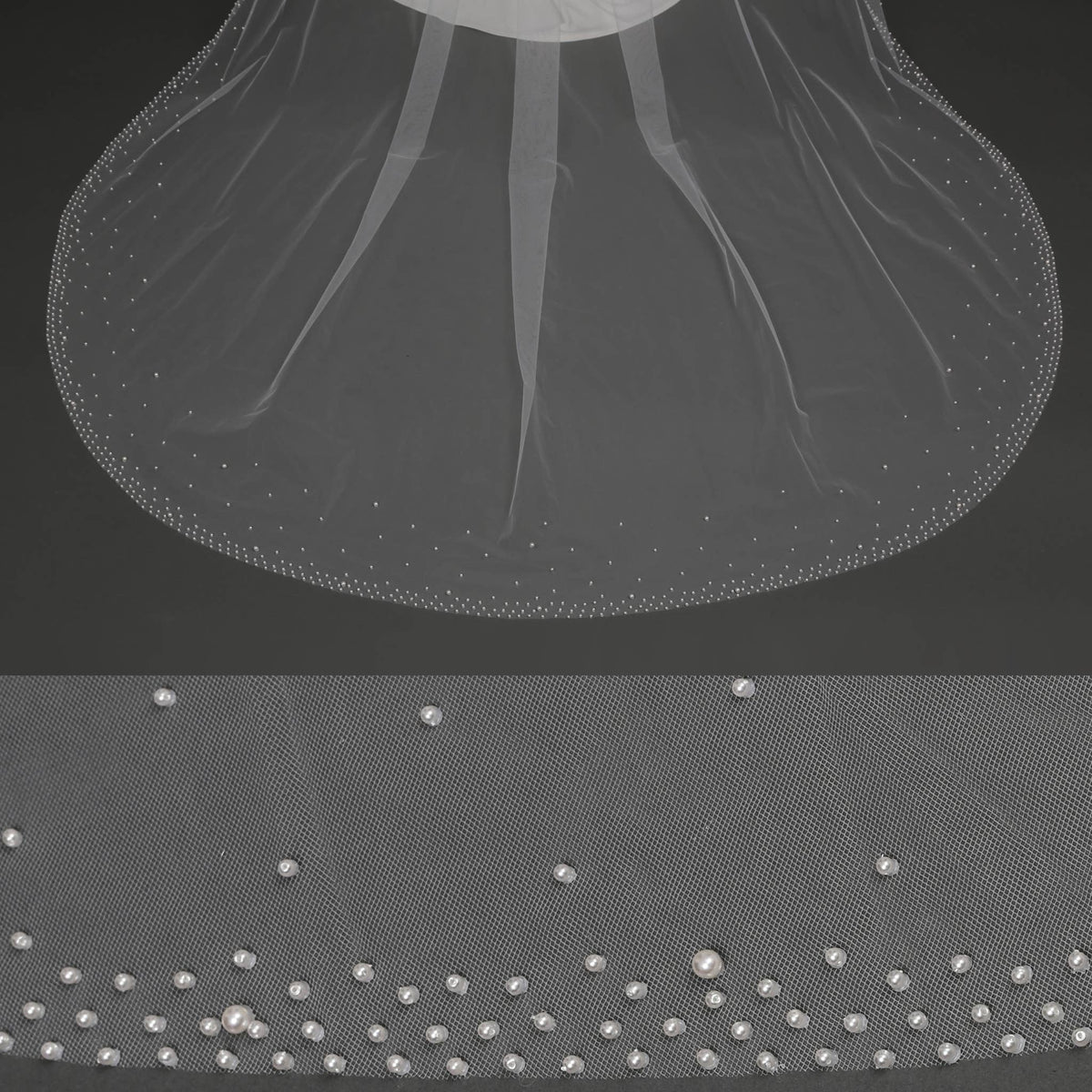 FS6253 Wide Faux Pearls Edge Bridal Veil 36" 45" 108" 120"