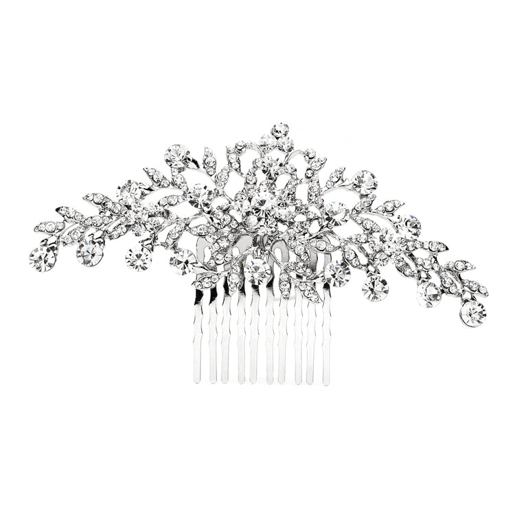 4190HC-S Crystal Wedding or Prom Comb with Shimmering Leaves