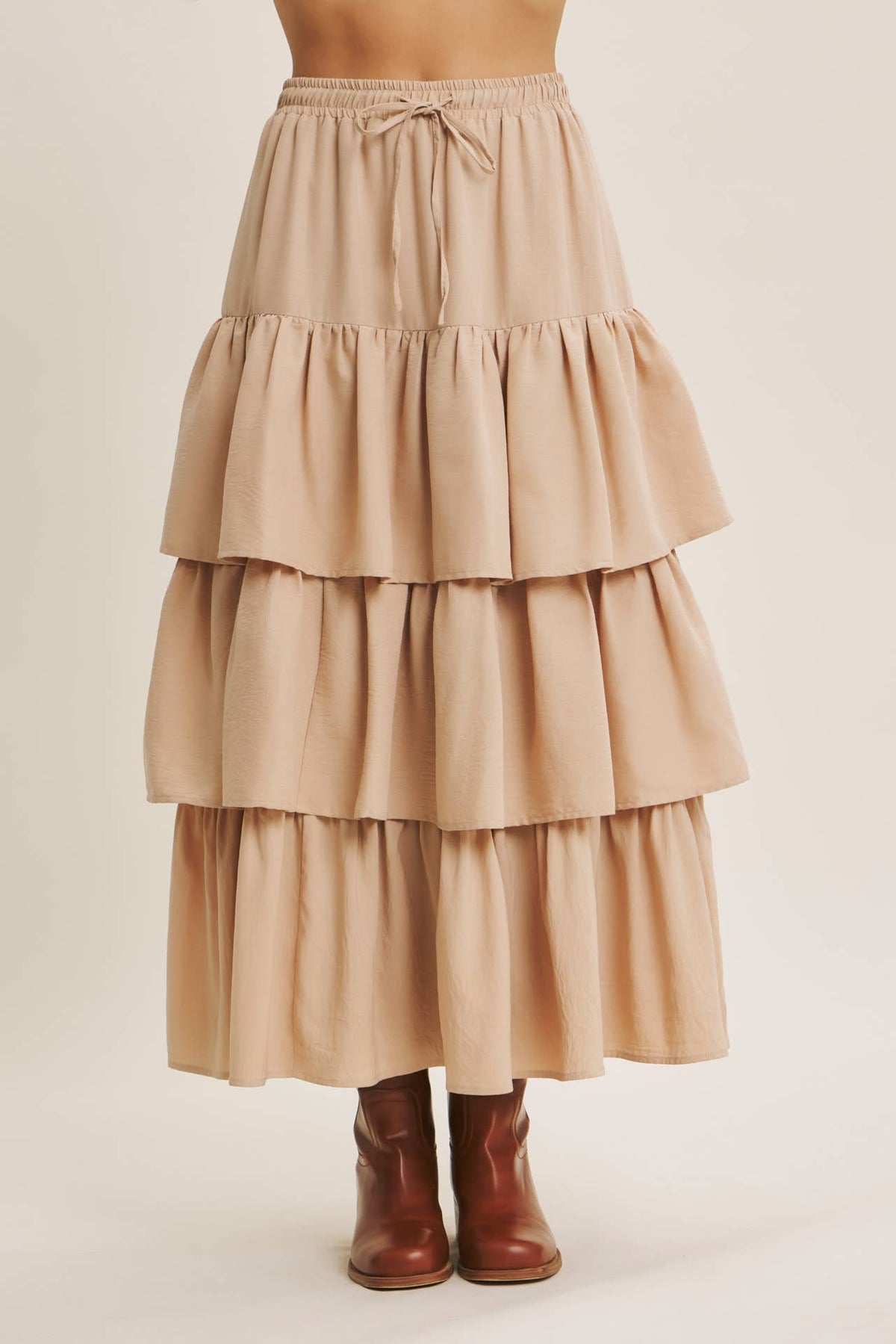 Tiered Volume Maxi Skirt W/ Pockets