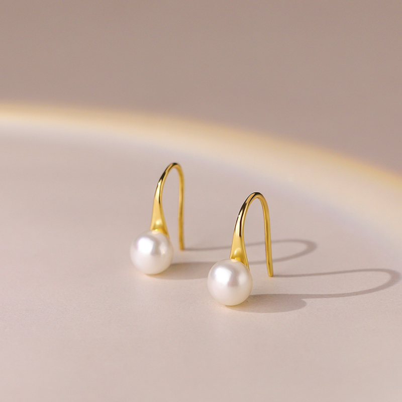 Dainty Minimalist Pearl Hook Earrings in 925 Sterling Silver