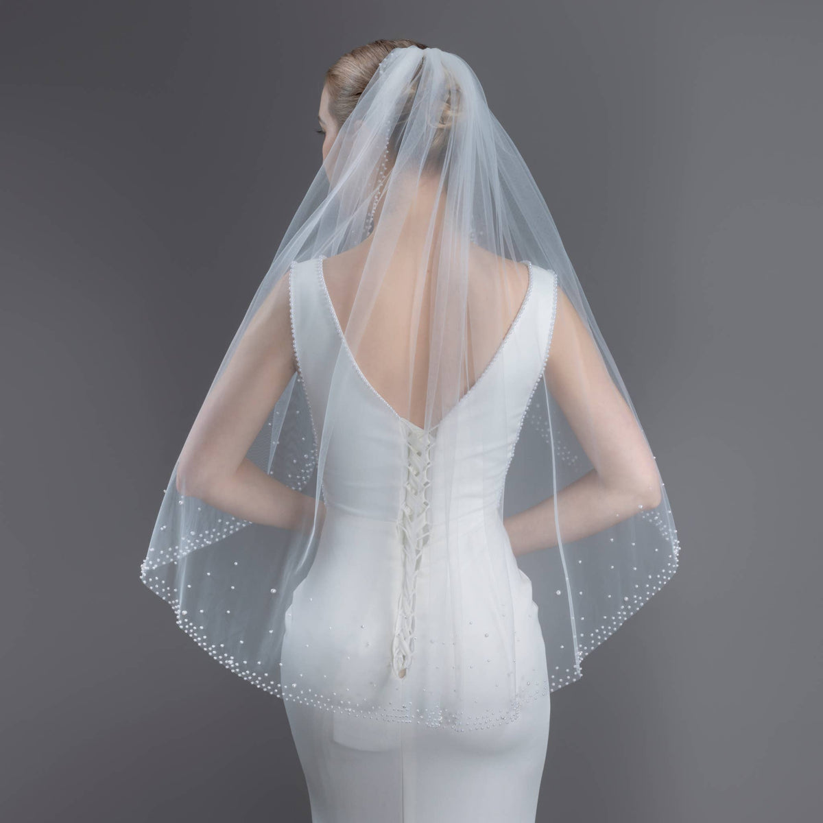 FS6253 Wide Faux Pearls Edge Bridal Veil 36" 45" 108" 120"