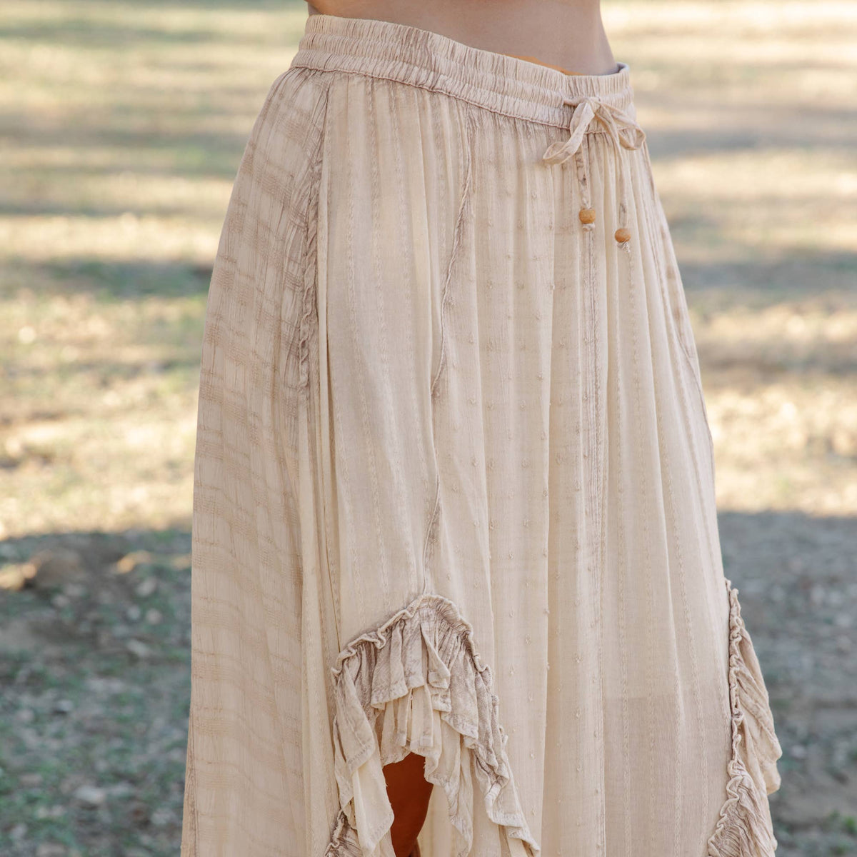 Rustic Bohemian: Asymmetrical Embroidered Midi Skirt